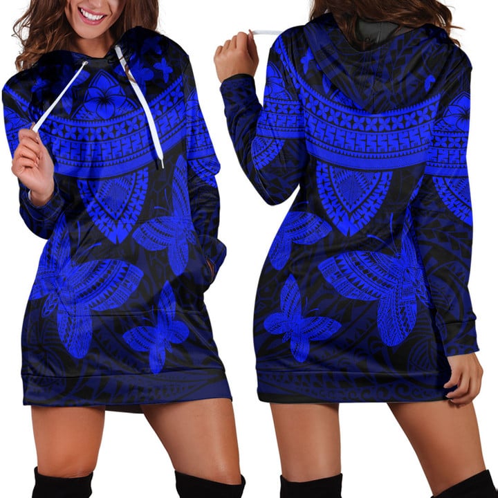 Alohawaii Clothing - Polynesian Tattoo Style Butterfly - Blue Version Hoodie Dress A7 | Alohawaii