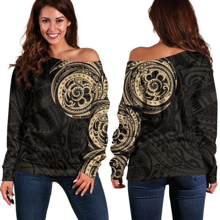 Alohawaii Clothing - Special Polynesian Tattoo Style - Gold Version Off Shoulder Sweater A7 | Alohawaii