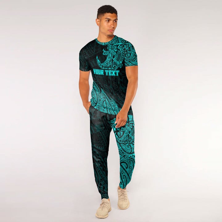 Alohawaii Clothing - (Custom) Polynesian Tattoo Style Surfing - Cyan Version T-Shirt and Jogger Pants A7 | Alohawaii