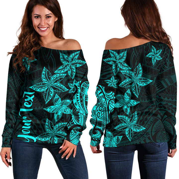 Alohawaii Clothing - (Custom) Polynesian Tattoo Style - Cyan Version Off Shoulder Sweater A7 | Alohawaii