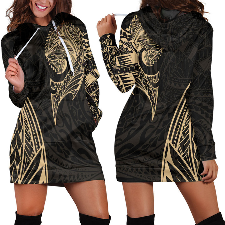 Alohawaii Clothing - Polynesian Tattoo Style Wolf - Gold Version Hoodie Dress A7 | Alohawaii