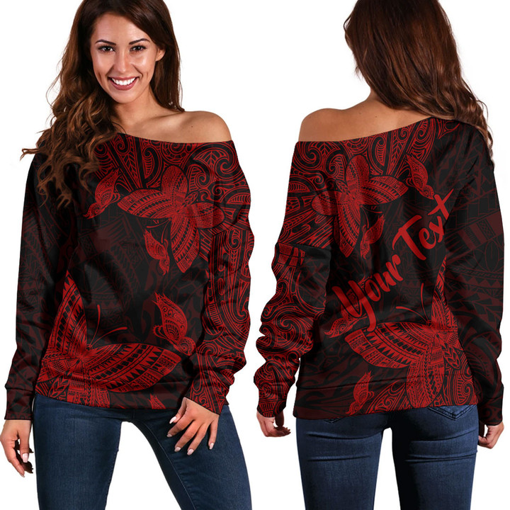 Alohawaii Clothing - (Custom) Polynesian Tattoo Style Butterfly Special Version - Red Version Off Shoulder Sweater A7 | Alohawaii