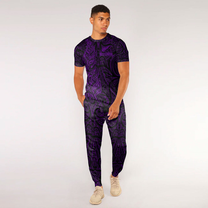 Alohawaii Clothing - New Zealand Aotearoa Maori Silver Fern - Purple Version T-Shirt and Jogger Pants A7 | Alohawaii