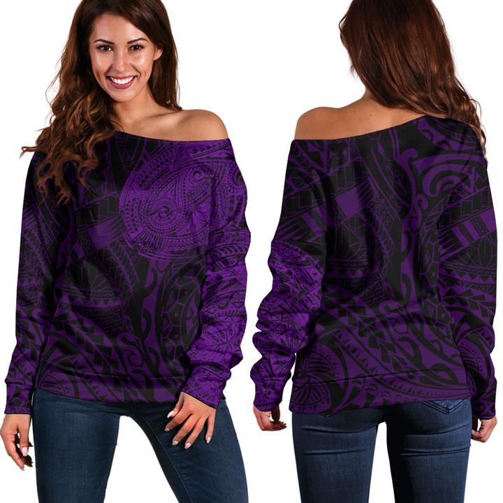 Alohawaii Clothing - Polynesian Tattoo Style - Purple Version Off Shoulder Sweater A7 | Alohawaii