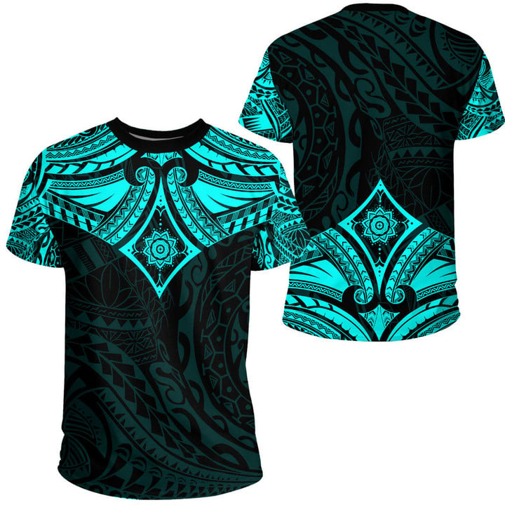 Alohawaii Clothing - Polynesian Tattoo Style Flower - Cyan Version T-Shirt A7 | Alohawaii
