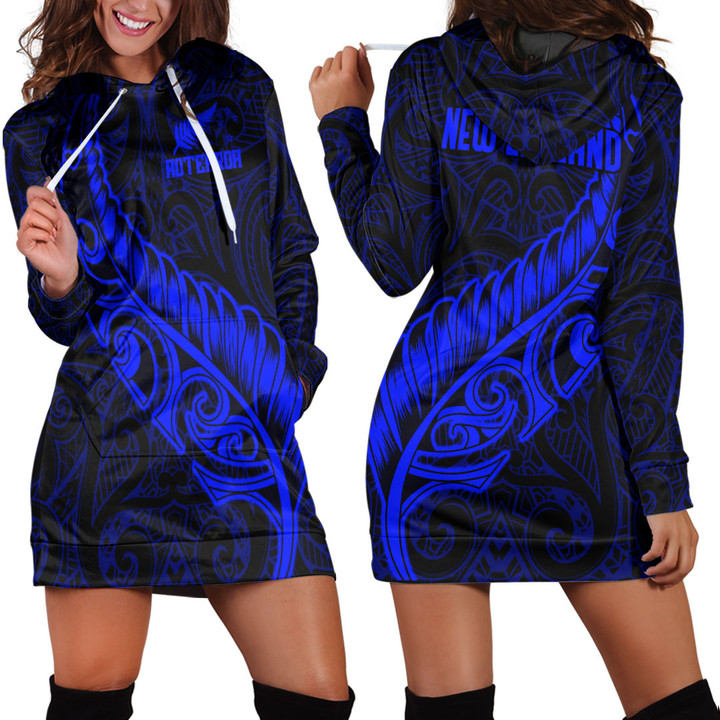 Alohawaii Clothing - New Zealand Aotearoa Maori Fern - Blue Version Hoodie Dress A7 | Alohawaii