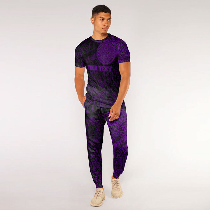 Alohawaii Clothing - (Custom) Polynesian Sun Mask Tattoo Style - Purple Version T-Shirt and Jogger Pants A7 | Alohawaii