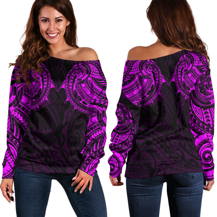 Alohawaii Clothing - Polynesian Tattoo Style - Pink Version Off Shoulder Sweater A7 | Alohawaii