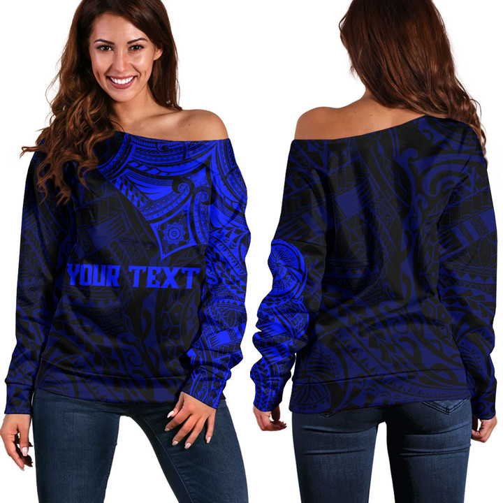 Alohawaii Clothing - (Custom) Polynesian Tattoo Style - Blue Version Off Shoulder Sweater A7 | Alohawaii