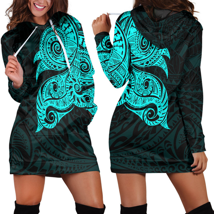 Alohawaii Clothing - Polynesian Tattoo Style Tatau - Cyan Version Hoodie Dress A7 | Alohawaii