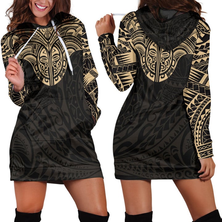 Alohawaii Clothing - Polynesian Tattoo Style Tattoo - Gold Version Hoodie Dress A7 | Alohawaii