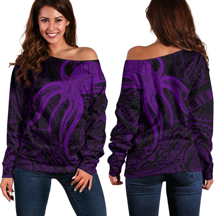 Alohawaii Clothing - Polynesian Tattoo Style Octopus Tattoo - Purple Version Off Shoulder Sweater A7 | Alohawaii
