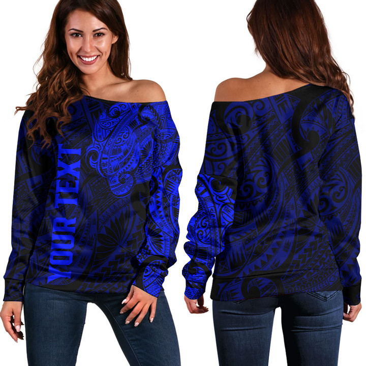 Alohawaii Clothing - (Custom) Polynesian Tattoo Style - Blue Version Off Shoulder Sweater A7 | Alohawaii