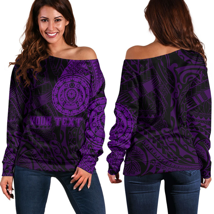 Alohawaii Clothing - (Custom) Polynesian Tattoo Style Turtle - Purple Version Off Shoulder Sweater A7 | Alohawaii