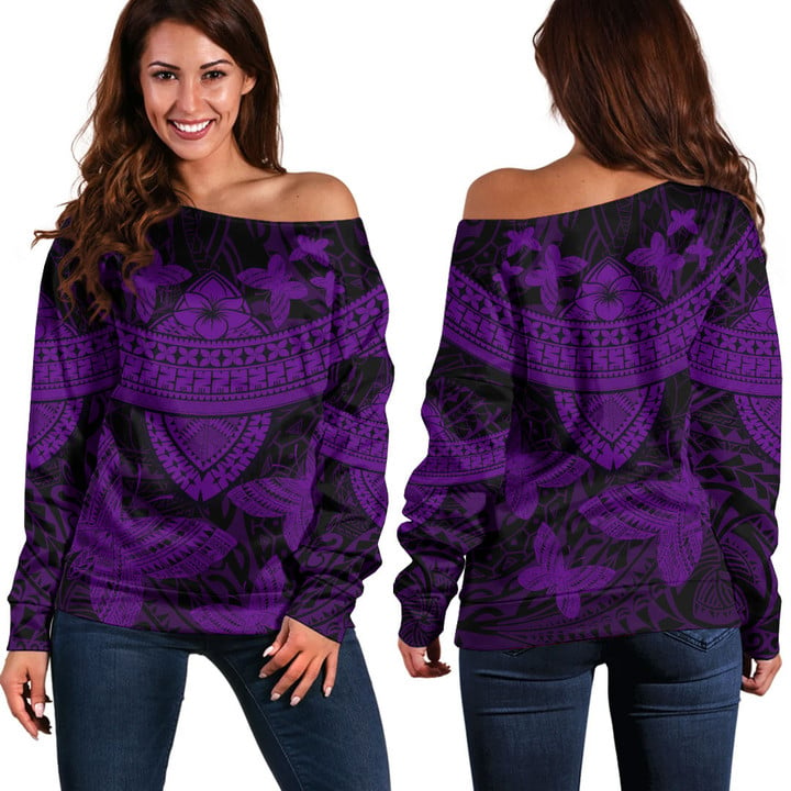 Alohawaii Clothing - Polynesian Tattoo Style Butterfly - Purple Version Off Shoulder Sweater A7 | Alohawaii
