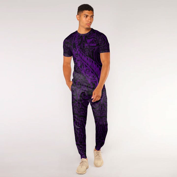 Alohawaii Clothing - (Custom) New Zealand Aotearoa Maori Fern - Purple Version T-Shirt and Jogger Pants A7 | Alohawaii