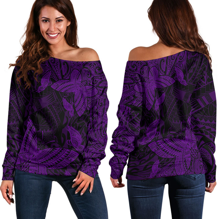 Alohawaii Clothing - Polynesian Tattoo Style Butterfly Special Version - Purple Version Off Shoulder Sweater A7 | Alohawaii