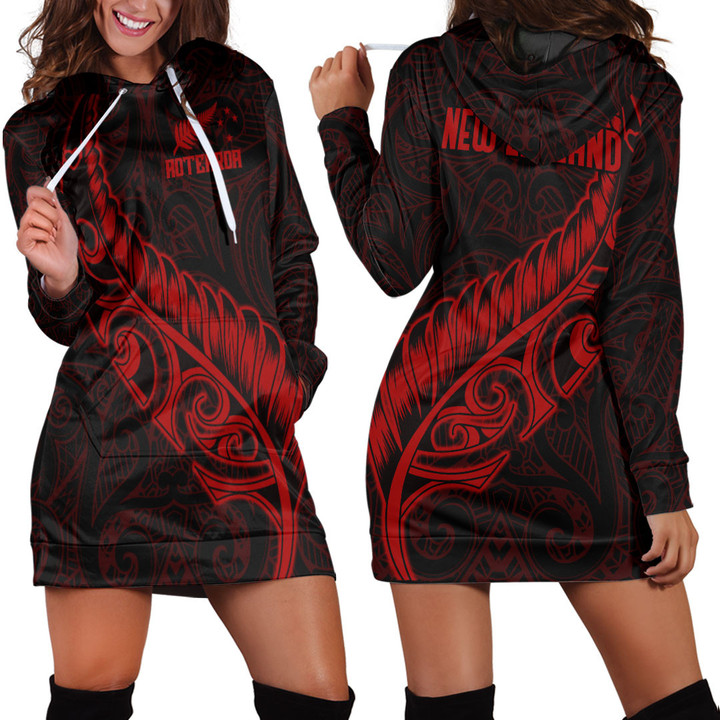 Alohawaii Clothing - New Zealand Aotearoa Maori Fern - Red Version Hoodie Dress A7 | Alohawaii