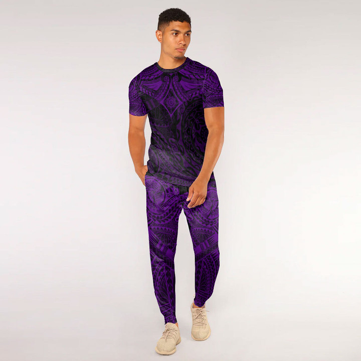Alohawaii Clothing - Polynesian Tattoo Style Flower - Purple Version T-Shirt and Jogger Pants A7 | Alohawaii