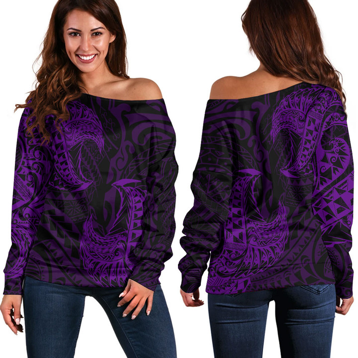 Alohawaii Clothing - Polynesian Tattoo Style Tatau - Purple Version Off Shoulder Sweater A7 | Alohawaii