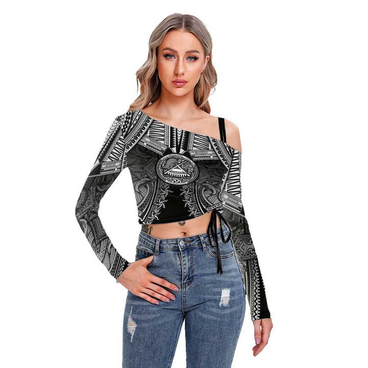 1sttheworld Clothing - American Samoa Tattoo One-shoulder Blouse With Drawstring A31
  | 1sttheworld