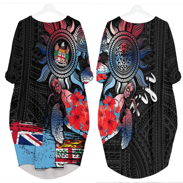 Fiji Polynesian Sun and Turtle Tattoo Batwing Pocket Dress A35 | Alohawaii