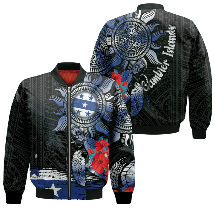 Gambier Islands Polynesian Sun and Turtle Tattoo Sleeve Zip Bomber Jacket A35 | Africazone.com