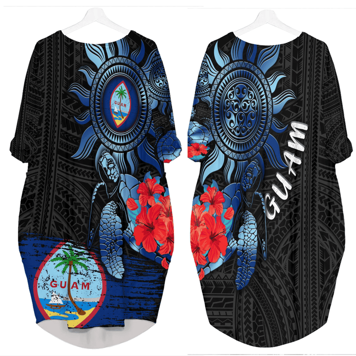 Guam Polynesian Sun and Turtle Tattoo Batwing Pocket Dress A35 | Alohawaii