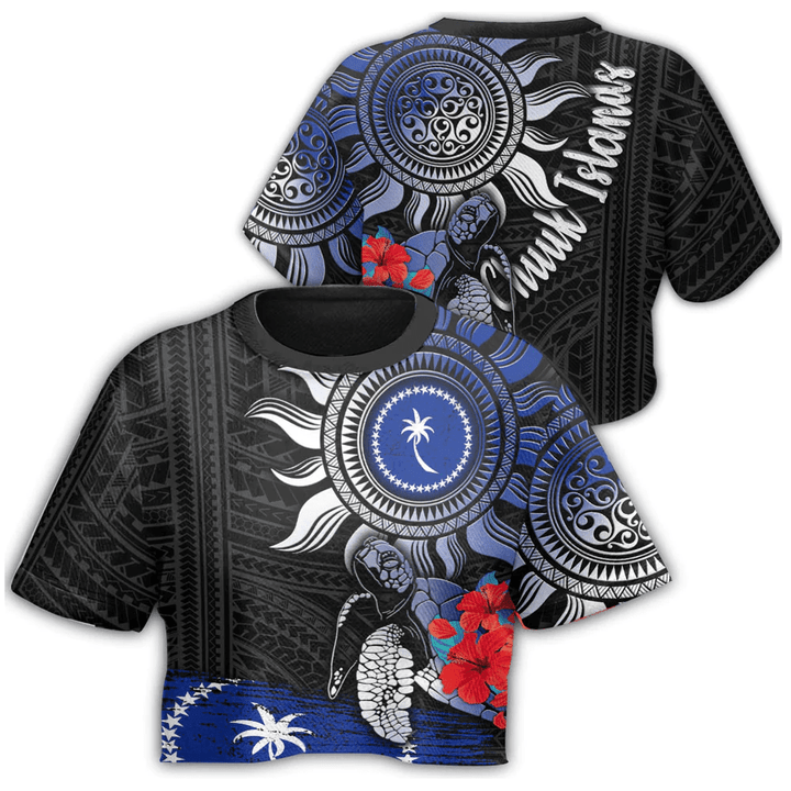 Chuuk Polynesian Sun and Turtle Tattoo Croptop T-shirt A35 | Alohawaii