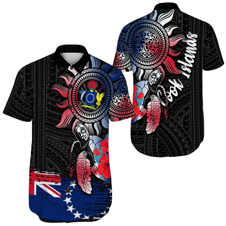 Cook Islands Polynesian Sun and Turtle Tattoo Short Sleeve Shirt A35 | Alohawaii