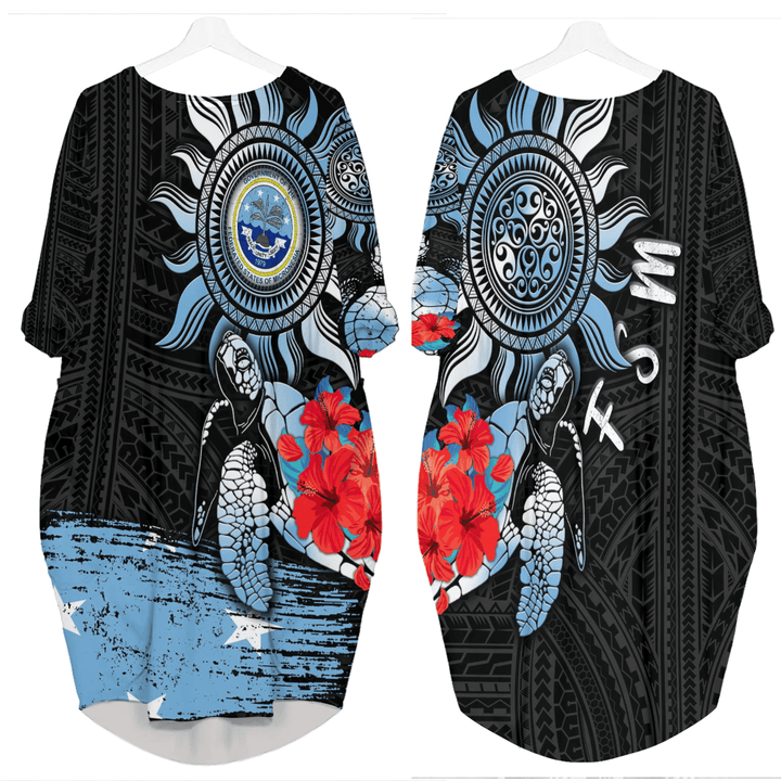 The Federated States of Micronesia Polynesian Sun and Turtle Tattoo Batwing Pocket Dress A35 | Alohawaii