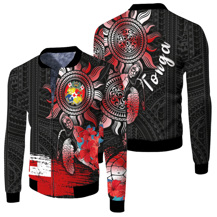 Alohawaii Clothing - Tonga Polynesian Sun and Turtle Tattoo Fleece Winter Jacket A35 | Alohawaii