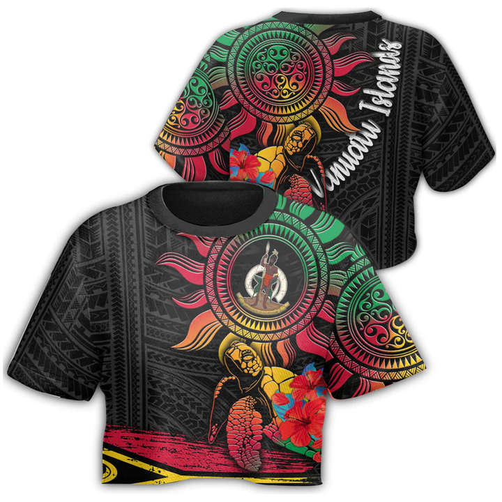 Vanuatu Islands Polynesian Sun and Turtle Tattoo Croptop T-shirt A35 | Alohawaii