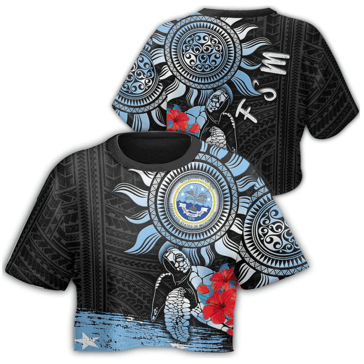 The Federated States of Micronesia Polynesian Sun and Turtle Tattoo Croptop T-shirt A35 | Alohawaii