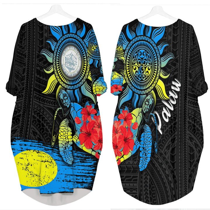 New Caledonia Polynesian Sun and Turtle Tattoo Batwing Pocket Dress A35 | Alohawaii