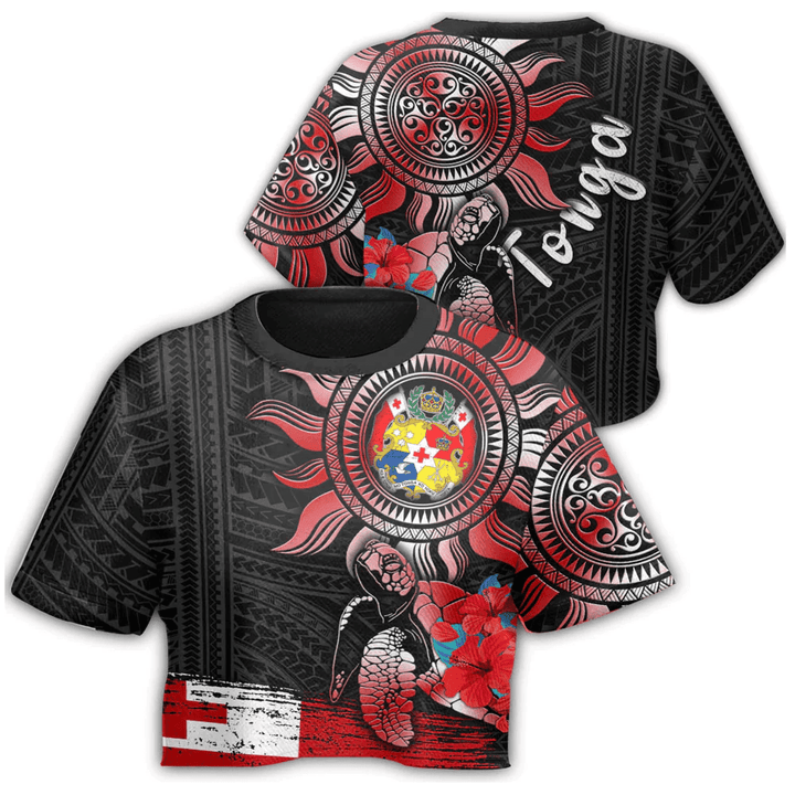 Tonga Polynesian Sun and Turtle Tattoo Croptop T-shirt A35 | Alohawaii