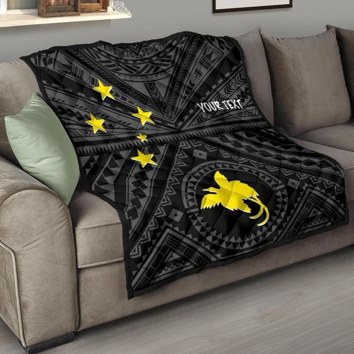 Alohawaii Home Set - Premium Quilt Papua New Guinea Personalised - Flag With Polynesian Patterns (Black) - BN25