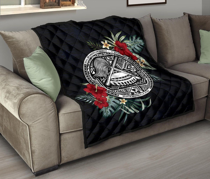 Alohawaii Home Set - Premium Quilt American Samoa Hibiscus Coat of Arms A02