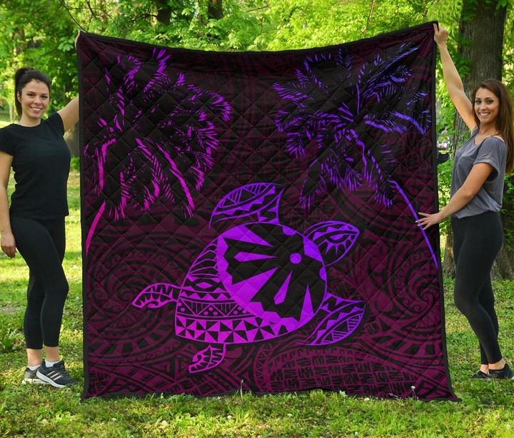 Alohawaii Home Set - Premium Quilt Fiji Islands Tapa Turtle - Purple J0