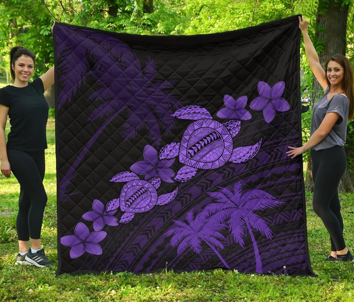 Alohawaii Home Set - Premium Quilt Hawaii Turtle Plumeria Coconut Tree Polynesian Purple AH J4