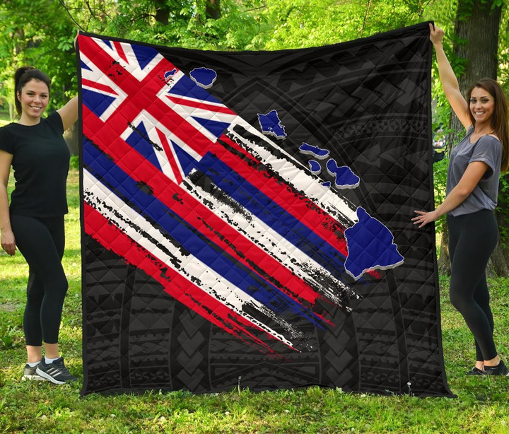 Alohawaii Quilt - Hawaii Flag Polynesian Premium Quilt Black - AH - J7