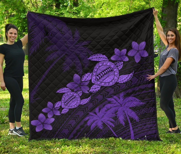 Alohawaii Quilt - Hawaii Turtle Plumeria Coconut Tree Polynesian Premium Quilt - Purple - AH J4