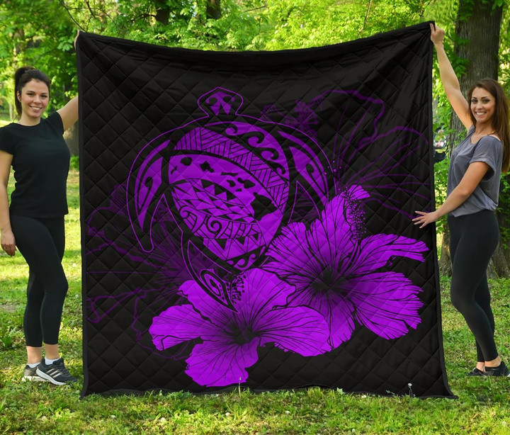 Alohawaii Quilt - Hawaii Hibiscus Premium Quilt - Turtle Map - Purple - AH J9
