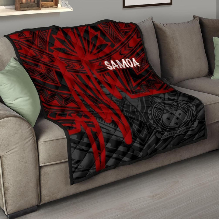 Alohawaii Home Set - Premium Quilt Samoa - Samoa Seal With Polynesian Pattern In Heartbeat Style (Red) - BN25