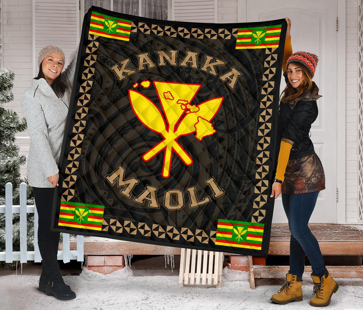 Alohawaii Quilt - Kanaka Maoli Flag Polynesian Premium Quilt Gold - Love Style - AH - J1
