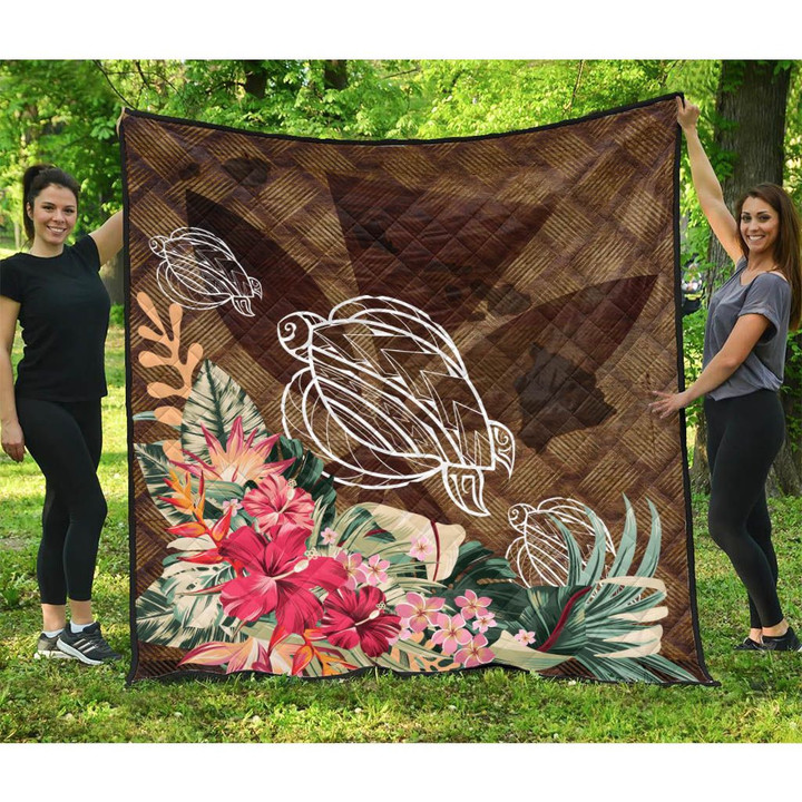 Alohawaii Quilt - Kanaka Turtle Tropical Knit Background Premium Quilt - AH J8