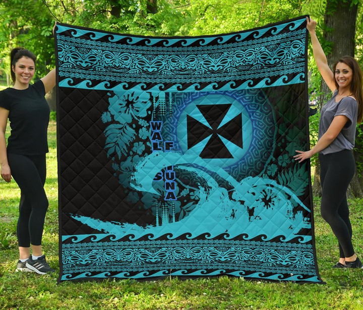 Alohawaii Home Set - Premium Quilt Wallis and Futuna Wave Navy Design K7