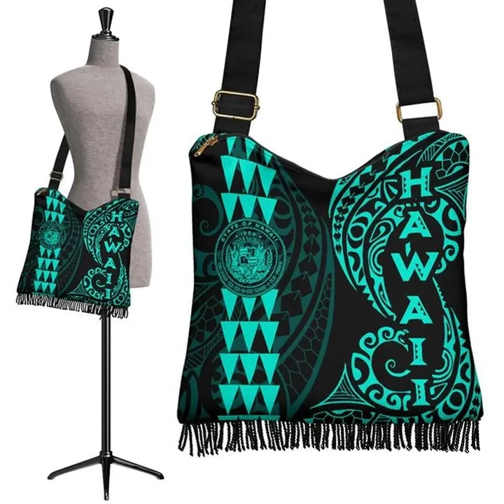 Alohawaii Handbag - Hawaii Coat Of Arms Crossbody Boho Handbag Turquoise