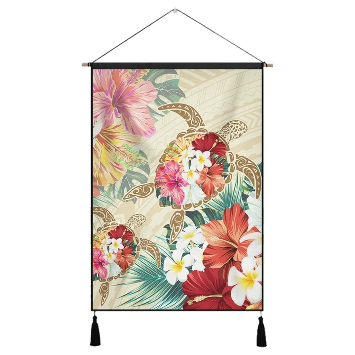 Alohawaii Poster - Hawaii Floral Turtle Hanging Poster - Beige