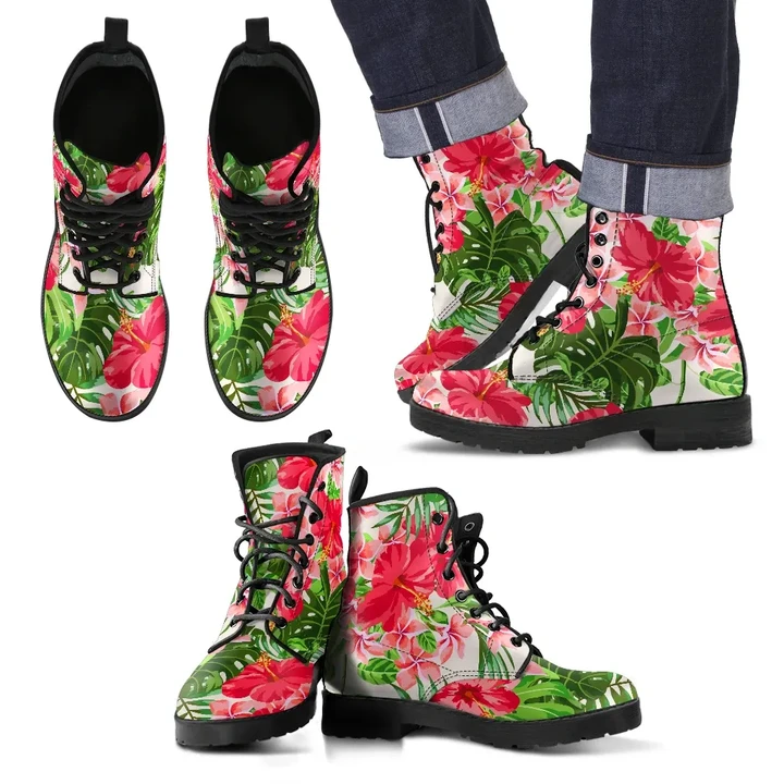Alohawaii Footwear - Hawaii Pink Hibiscus Leather Boots - AH